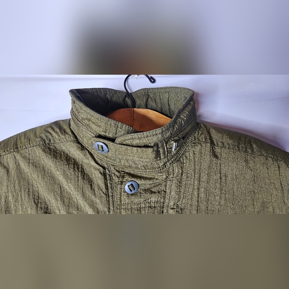 ​Andy Johns Women S Olive Drab Crinkle Nylon Jacket Vintage Quilted Lining Gorp - Picture 2 of 11